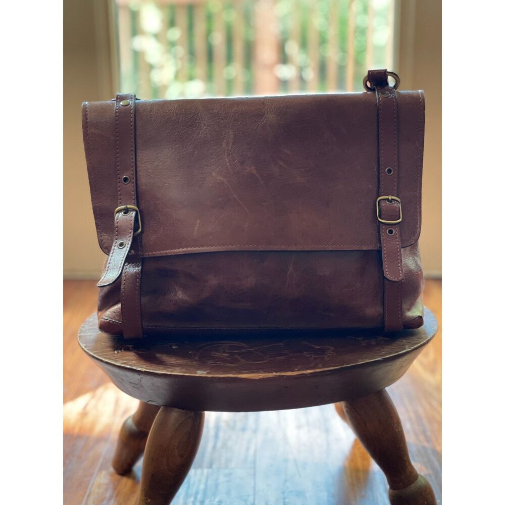 vintage Handmade Brown Leather  Purse | Vintage Style Satchel Shoulder Bag